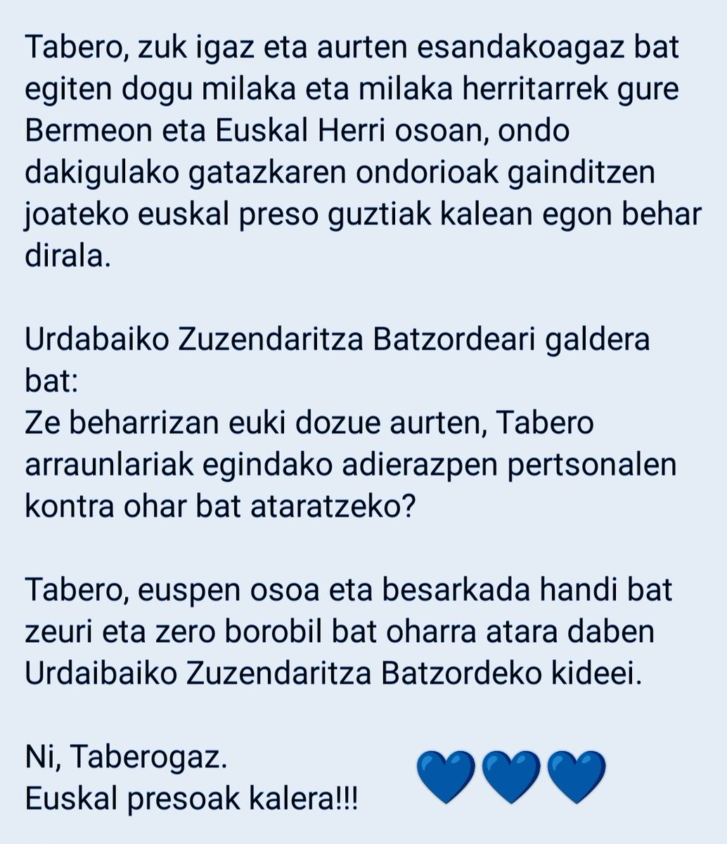 #NiTaberogaz 💙💙💙
#EuskalPresoakEtxera