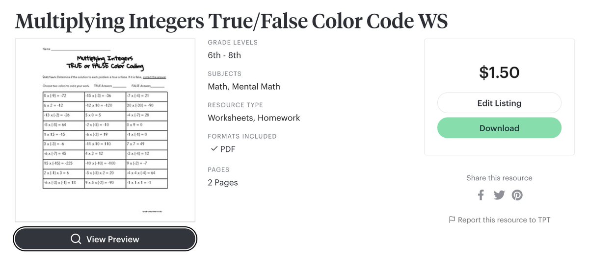NEW RESOURCE! 😎 Students are practicing multiplying integers color coding true/false and correcting errors! Find it on my #TPT store!