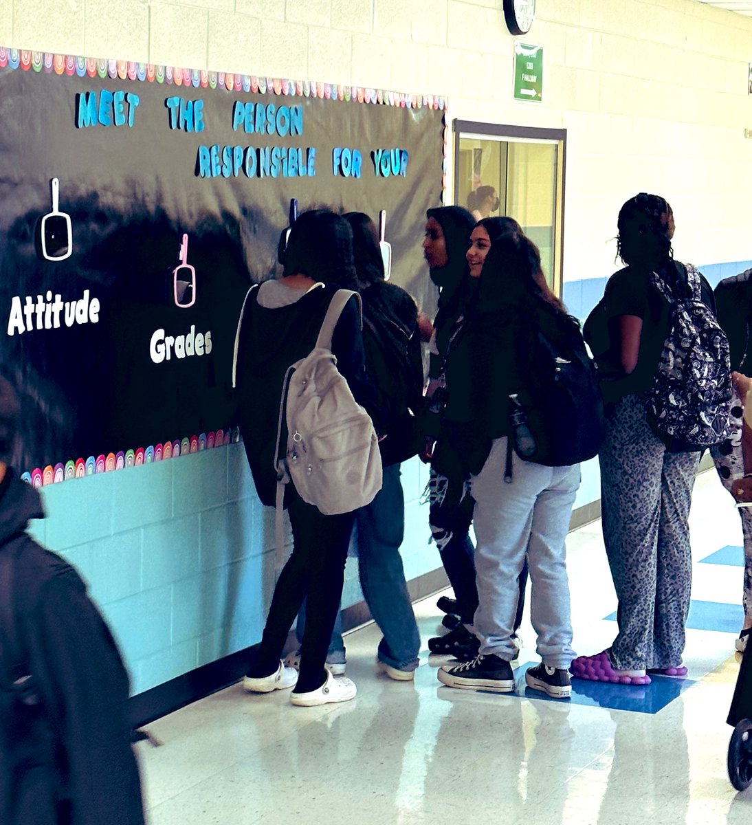 Students spotted checking out my new bulletin board! It says “Meet the person responsible for your: attitude, grades, success, words.” They told me they love the mirrors! Thanks for capturing the pics <a href="/HerrEducation/">HerrEducation</a>! ❤️ 🪞 <a href="/GlasgowMS/">Glasgow MS</a> #onevoice <a href="/VictorLeonPowe1/">Victor Leon Powell</a>