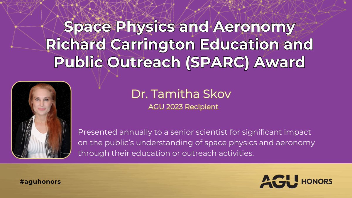 Dr. Tamitha Skov (@tamithaskov) on Twitter photo Simply floored. I am truly honored to receive the #AGU2023 SPARC Award. A special thank you to my nominators, to <a href="/theAGU/">AGU (American Geophysical Union)</a> Awards Committee, and to everyone in this wonderful #SpaceWeather community. Without your heart, grace, and camaraderie, none of this would have been possible. Simply floored. I am truly honored to receive the #AGU2023 SPARC Award. A special thank you to my nominators, to <a href="/theAGU/">AGU (American Geophysical Union)</a> Awards Committee, and to everyone in this wonderful #SpaceWeather community. Without your heart, grace, and camaraderie, none of this would have been possible.