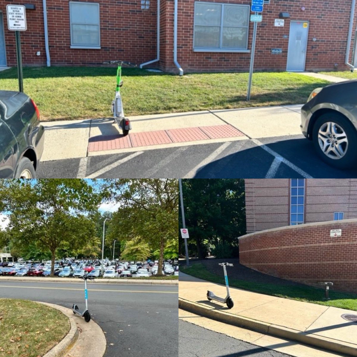 Please don’t park your scooter like this. Share the campus with all your fellow Patriots. Don’t block accessible parking areas, sidewalks and roads.

@birdride @limebike @masonulife @masonstudentgov @shopmason @masonhousing @GeorgeMasonHR