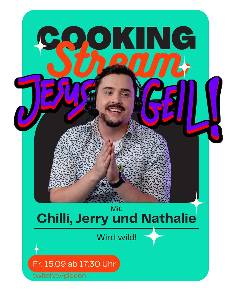 Gideonsaccount's tweet photo. Heute gibt es DEN Koch-Stream.

Auf dem Menü sind unter anderem Miso-Lachs und Popcorn Eis?!

Mit dabei:

Chef-Koch @ValkyrieChilly 👨‍🍳 
Kamera-Legende @JeremyLuebbert 📹
Dadjoke-Göttin @Neswht 😉

Ab 17:30 Uhr bei mir auf Twitch. https://t.co/LqX8c6NklP