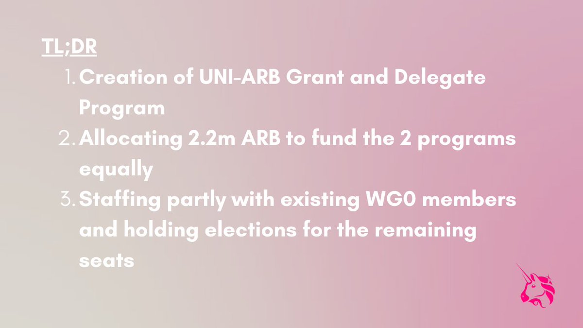1/ We’re excited to announce our proposal for the UNI-ARB Grant (UAGP) &amp; Protocol Delegate programs is now live for voting on Uniswap governance.

A brief 🧵 overview of the proposal