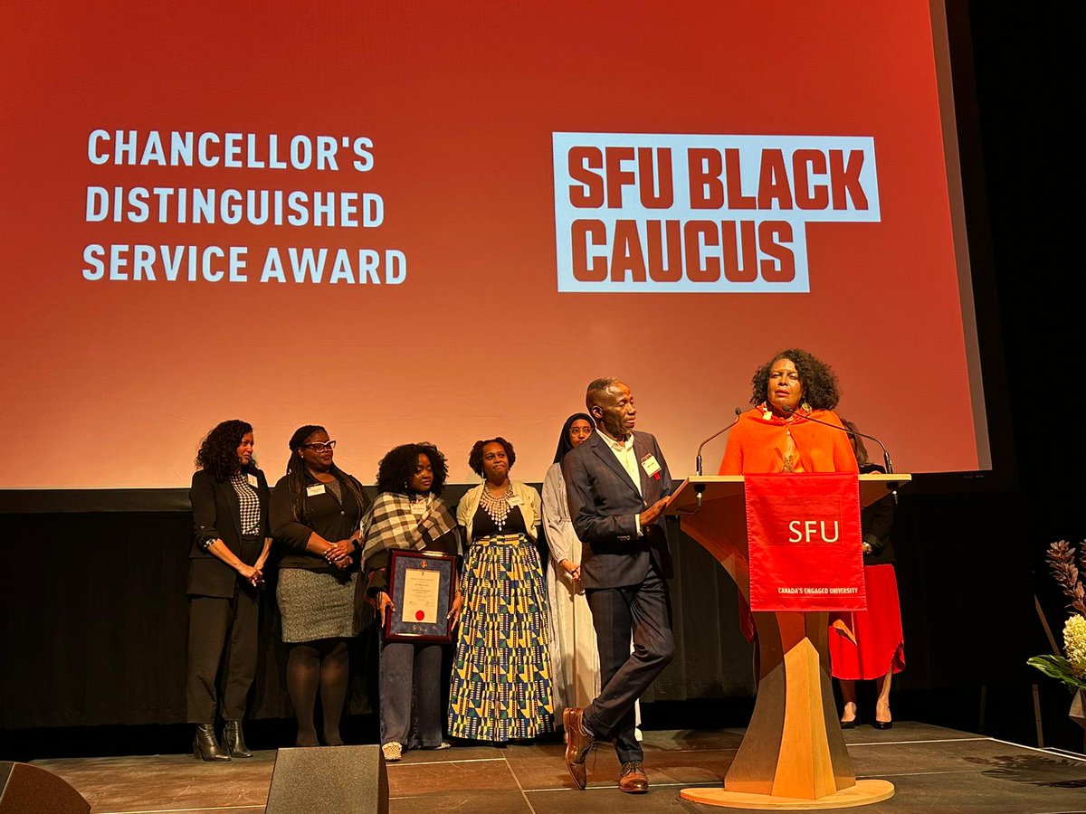 Delighted to share the SFU 2023 Chancellor's Distinguished Service Award with Dr Henry Daniel on Behalf of the Black Caucus of SFU. Big shout out to all my fellow Caucus members. Also congratulations to the other winners Kali Stierle and  Elizabeth Model. <a href="/SfuBlackCaucus/">Black Caucus SFU</a>