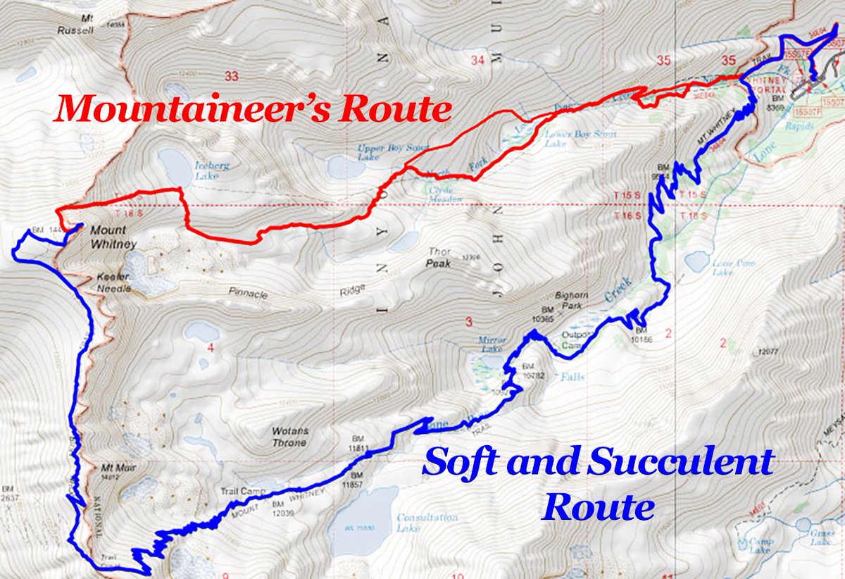 This map may appear to show the trail to summit <a href="/MountWhitneyCA/">Mt Whitney</a>  in blue... however it is just a heat map of wag bags on the mountain