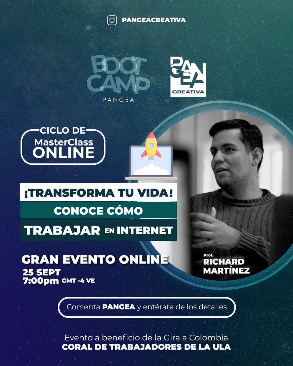 Rocasycorcheas's tweet photo. Los invito a participar en ésta Masterclass Online que tratará sobre herramientas y plataformas para trabajar por internet sea cual sea tu profesión u oficio. Además estarás colaborando con la gira de la @CoralTrabajULA a Colombia para participar en el 17° Festival Gustavo Ardila https://t.co/KhMIIXZxP6