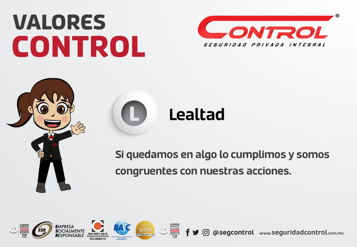 segcontrol's tweet photo. 🔴 🧐¿Conoces todos nuestros valores? Te compartimos el valor de la LEALTAD para que lo conozcas y lo pongas en practica diariamente en tu servicio.
#YoSoyControl #ValoresControl https://t.co/HVnWKH4HBQ