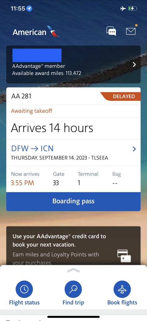 AAdvantageMyASS's tweet photo. @SecretaryPete Paid USD $2,300 economy seat with @citibank @Citi #Aadvantage  @Mastercard on @AmericanAir for a 15 hour flight Dallas to Seoul Korea, but it’s delayed 2 hours! The App is tricking the system showing it departed 48 minutes ago but it didn’t l! #AmericanFaiLines @AAdmiralsClub https://t.co/ffRcXyP15Q