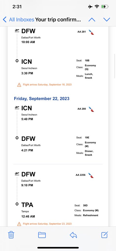 AAdvantageMyASS's tweet photo. @SecretaryPete Paid USD $2,300 economy seat with @citibank @Citi #Aadvantage  @Mastercard on @AmericanAir for a 15 hour flight Dallas to Seoul Korea, but it’s delayed 2 hours! The App is tricking the system showing it departed 48 minutes ago but it didn’t l! #AmericanFaiLines @AAdmiralsClub https://t.co/ffRcXyP15Q