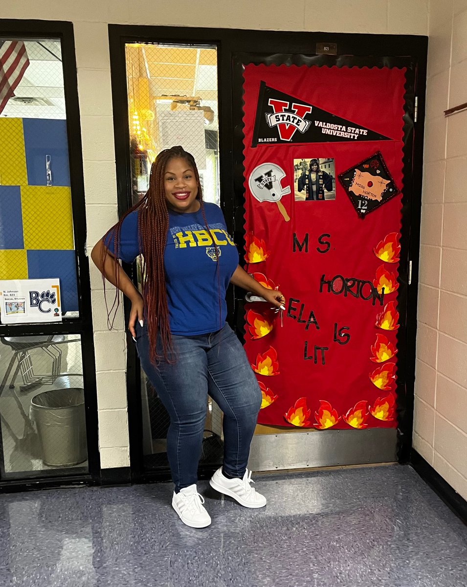 HortonkEla17's tweet photo. Itβs College Day here at @BearCreekMS ! I was able to show off both of my amazing alma maters today with my @BearCreek_PBIS door and spirit shirt! Shout out to @valdostastate π₯β€οΈ and @FVSU ππ! Preparing our scholars to be College and Career Ready! #PawsForPBIS #BetterTogether https://t.co/XzT94IyXTn