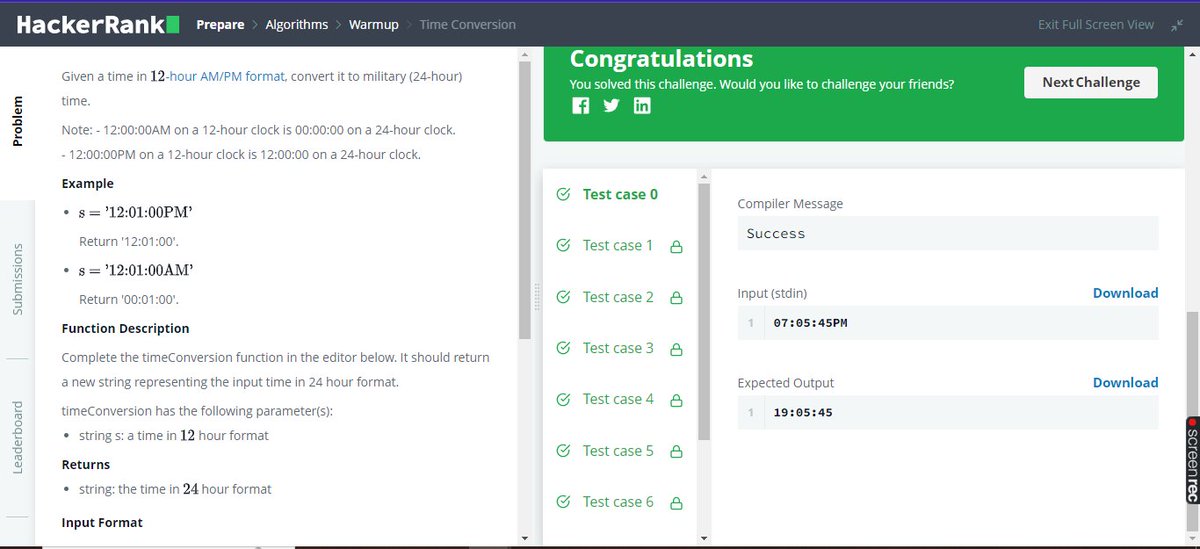 GaelTikeng's tweet photo. Day 4💫 of #30daysofalgorithm 
Hi guys. Solving algorithms helps a developer/programmer increase their problem-solving abilities. Today I solved "Time Conversion" on HacherRank. 
#RebaseAcademy #javascript #webdevelopment #webdeveloper #code #CodeNewbie https://t.co/dvXcPbExw2