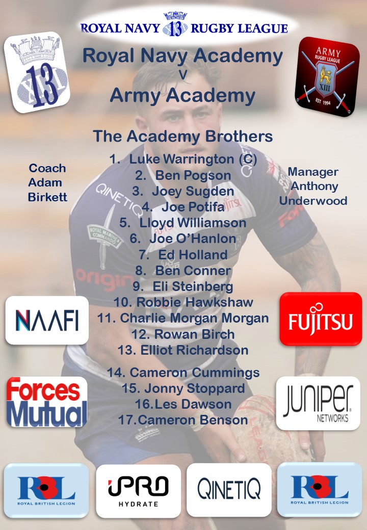 RoyalNavyRL's tweet photo. Your Teams for tomorrow- Score updates here throughout the day
@naafisocial @Fujitsu_Defence @QinetiQ @JuniperNetworks @ForcesMutual @ipro @PoppyLegion @NAVYfit @RoyalNavy https://t.co/y8xP9aICPb