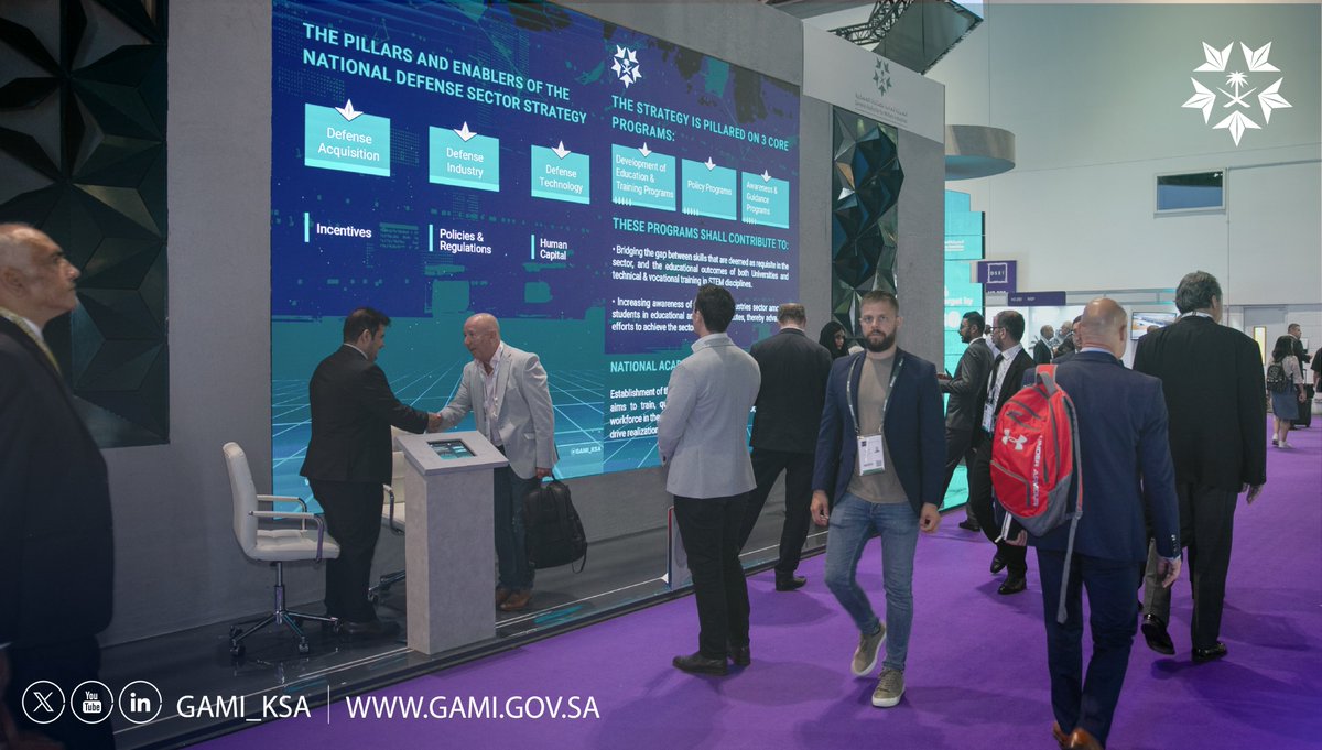 GAMI_KSA's tweet photo. · شراكات استراتيجية، واتفاقيات نوعية، تمكين للشركات المحلية والعالمية للتعرف على الفرص الواعدة للمساهمة في تحقيق مستهدفات التوطين.
· تبادل الخبرات والمعرفة مع شركاء الهيئة لتعزيز الشراكات القائمة والبحث عن فرص التعاون مع الشركات العالمية المتخصصة في المجال العسكري.
· حضور عدد من الزوار والمهتمين من مختلف دول العالم للتعرف على منتجات الشركات العاملة في قطاع الصناعات العسكرية والدفاعية بالمملكة.

أبرز ما جاء في اليوم الثالث من مشاركة المملكة بمعرض المعدات الدفاع والأمن الدولي:

#KSAinDSEI