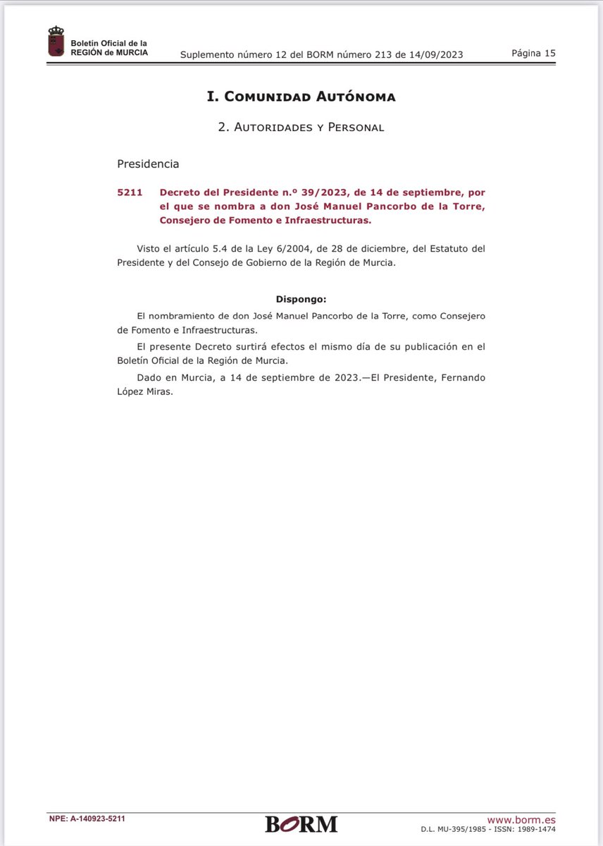 RubenMAlpa's tweet photo. El 28-M tendimos la mano para formar un gobierno fuerte de coalición. 
Durante 3 meses hemos intentado ser coherentes con nuestras ideas, con nuestro discurso y, sobre todo, leales a nuestros votantes y a toda la Región de Murcia
Hoy, con la toma de posesión del Gobierno de la Región de Murcia, podemos decir, alto y claro, que hemos puesto las bases para construir lo que desde hace años venimos soñando.
Hoy @Vox_Murcia forma parte del Gobierno Regional con nuestro Presidente @JA_Antelo y mi admirado @JM_Pancorbo 
Orgullo y humildad. 
Esto acaba de empezar. Gracias @JA_Antelo Gracias @murcia_vox Gracias España