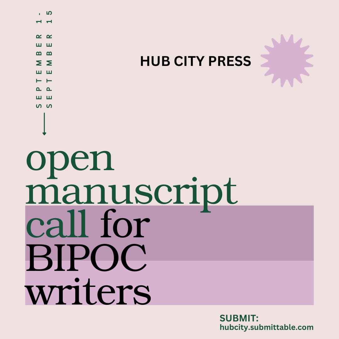 HubCityPress's tweet photo. Our call for manuscripts from Southern Black, Latinx, SWANA (South West Asian/ North African), Asian, Pacific Islander, and Indigenous writers ends at 11:59PM EST tomorrow!

Send your manuscript to us at https://t.co/I7YXv1MSBJ. https://t.co/nsQbYsaKaF