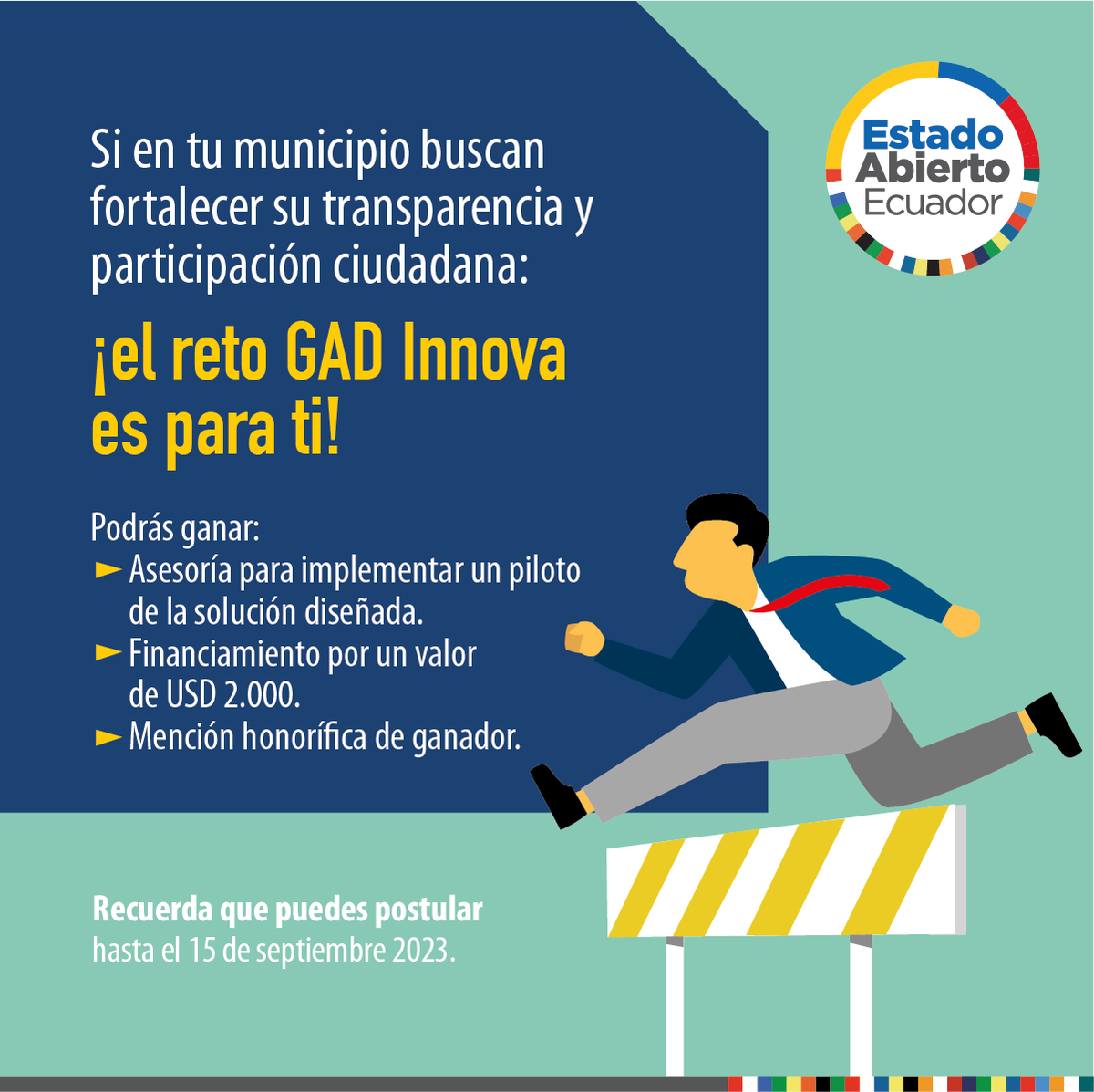 datalat's tweet photo. 📣 ¡Último día para inscribirte al reto #GADInnova!
- Forma tu equipo.
- Solicita el apoyo de tu máxima autoridad.
- Recopila los CV de tu equipo.
- Completa el formulario de inscripción.
🔗https://t.co/qnsJCzXSrO
#EstadoAbiertoEc
#ThinkiaLab
#GADMasAbiertos https://t.co/EB2Lf8ABV1