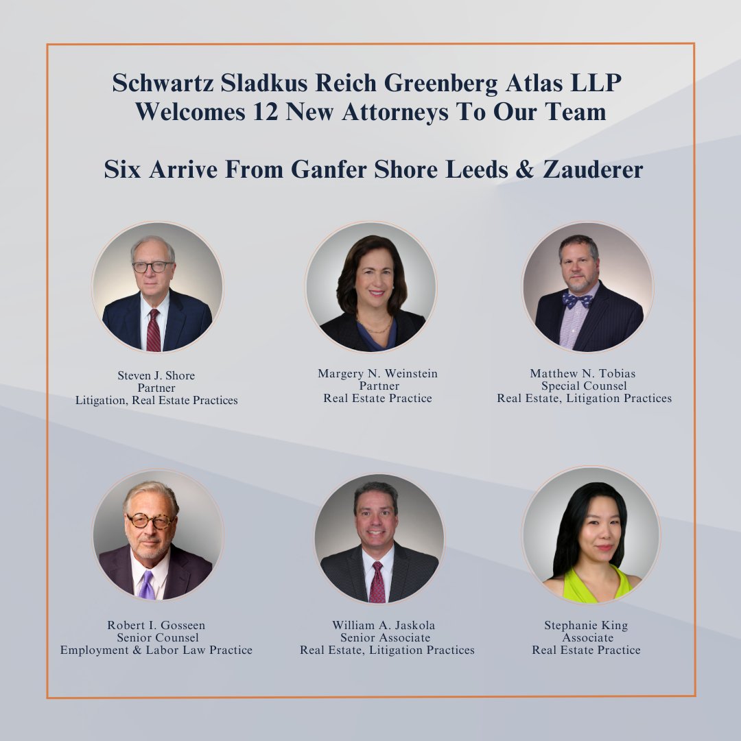 SSRGALaw's tweet photo. We are pleased to welcome to SSRGA six distinguished attorneys from Ganfer Shore Leeds &amp; Zauderer, as well as six new associates. SSRGA’s strategic expansion continues with these additions and the creation of a new employment &amp; labor law practice. https://t.co/MYeewyjnqA