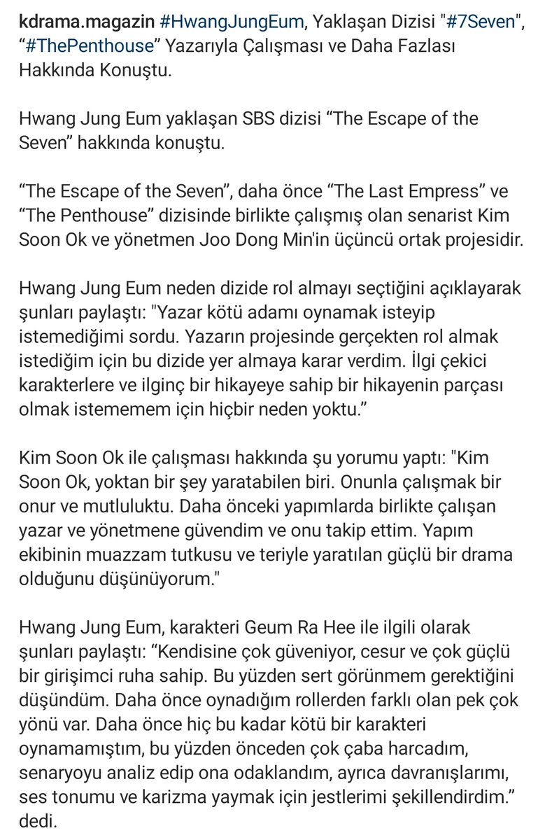 kdrama_magazin's tweet photo. #HwangJungEum, Yaklaşan Dizisi "#7Seven", “#ThePenthouse” Yazarıyla Çalışması ve Daha Fazlası Hakkında Konuştu. https://t.co/2pcsOzHOpG