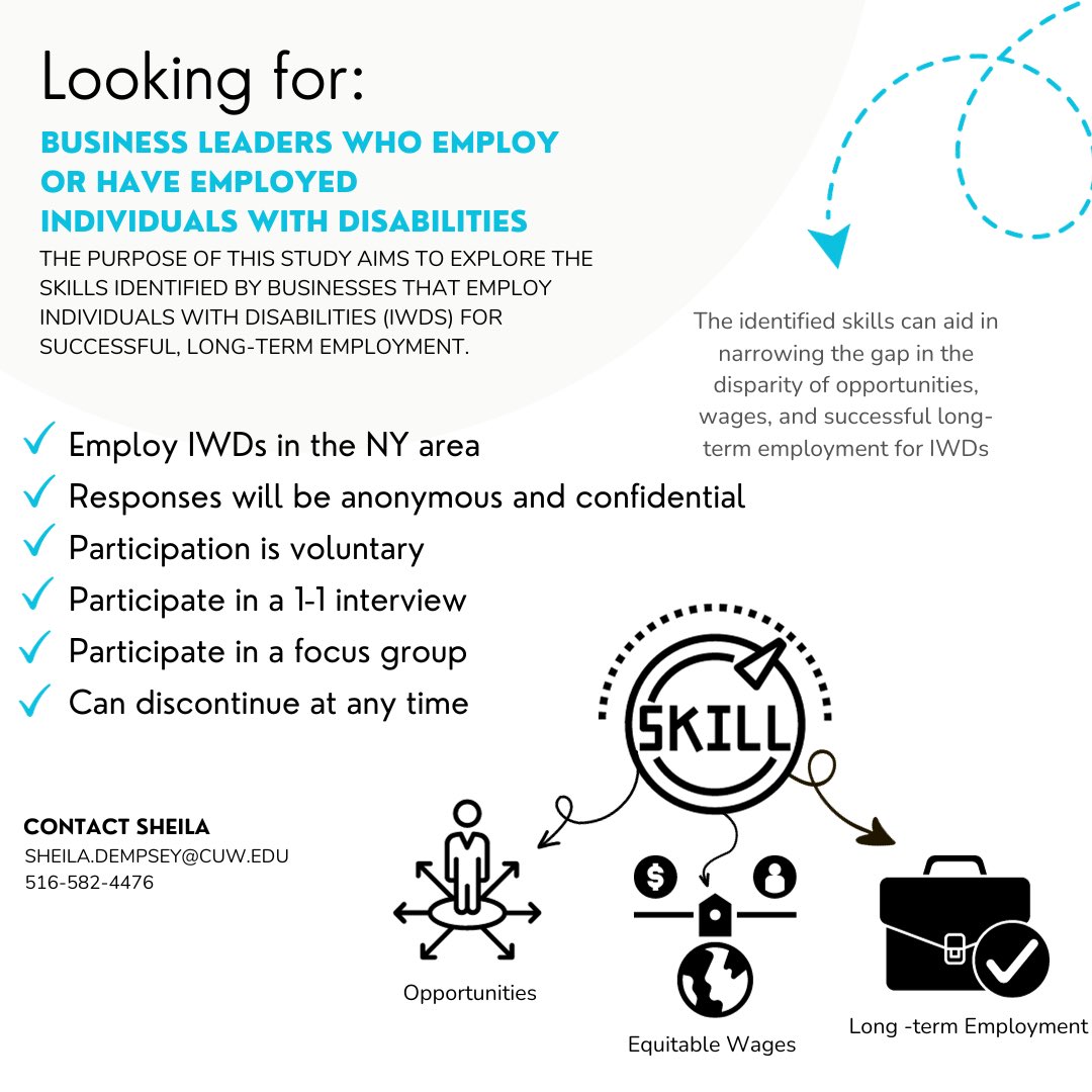🔈I am currently working on my dissertation and looking for businesses who employ individuals with disabilities, in the NY area, to participate. Thank you, and stay tuned for the results of this study!
