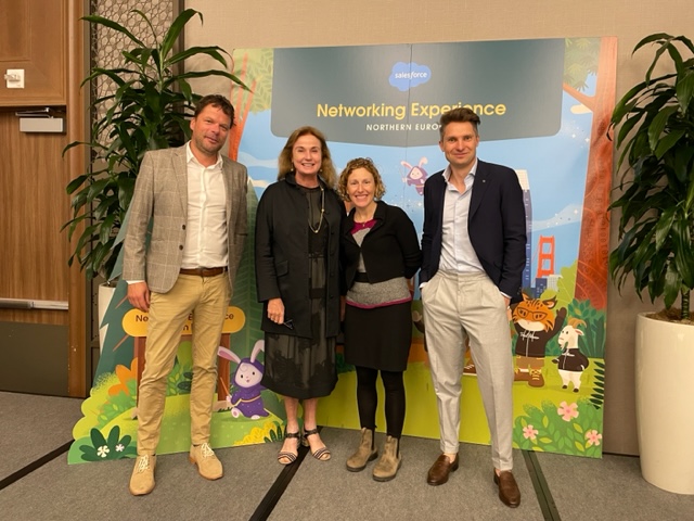 MiadeKuijper's tweet photo. I enjoyed taking part in important discussion re #Responsible #AI Policy at #Dreamforce in San Francisco. On panel with Christian Mogensen, Gry Henriksen, moderated by Lien Ceulemans. What are positive AI #scenarios for our countries and companies? Great audience of 100+ corporate and government leaders from Benelux and Northern Europe.   @renshogeling @WalterSdeWit @LCeul @CVMogensen @salesforce