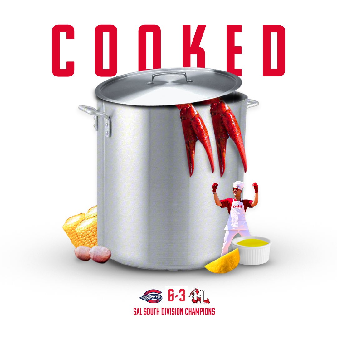 GreenvilleDrive's tweet image. COOKED. SAL South Division Champions. 

FINAL: Drive 6, Crawdads 3