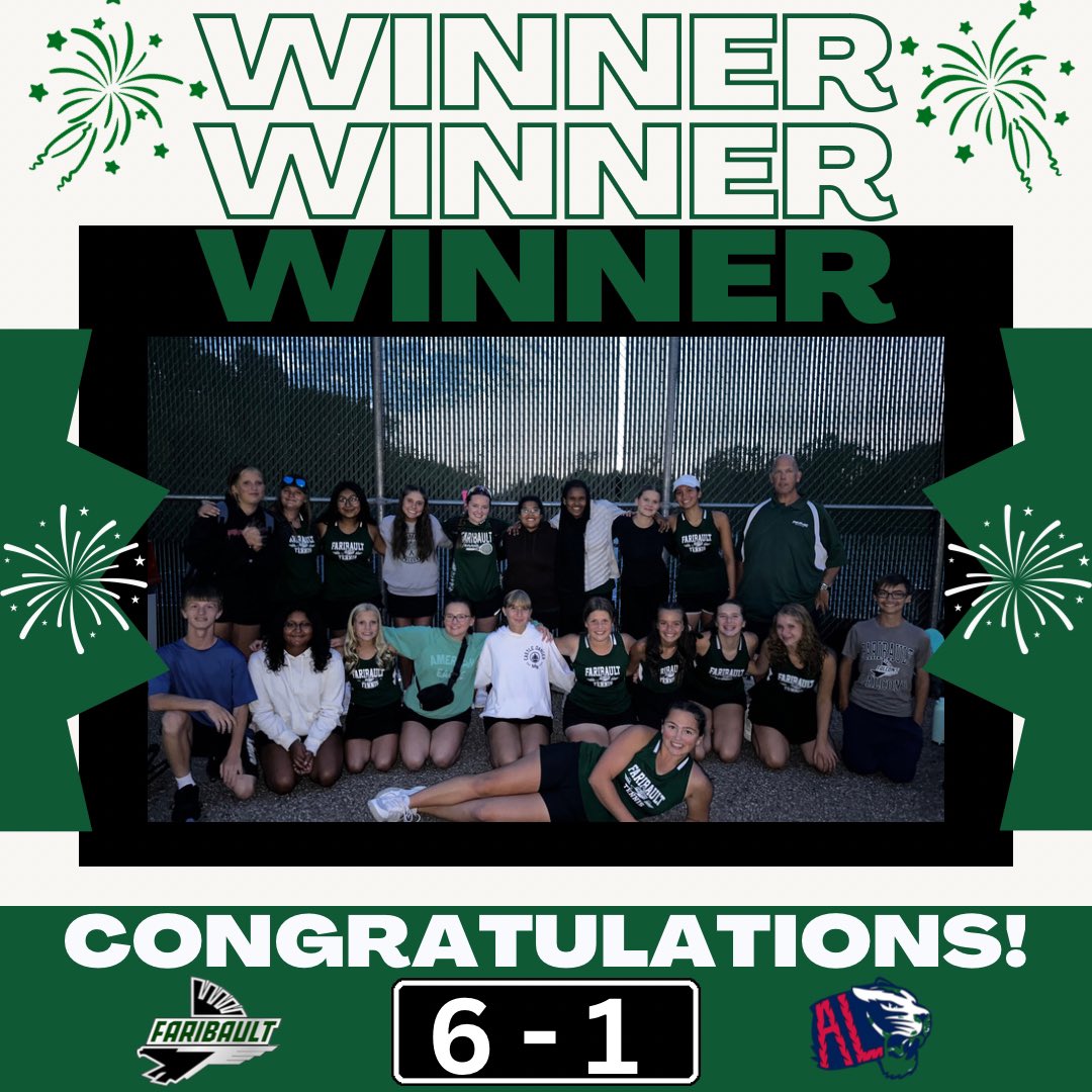 FaribaultTennis's tweet photo. Late night on the courts in Albert Lea but Faribault Girls Tennis pulls off the Conference Win! Congratulations!! https://t.co/gsSXej7LvR