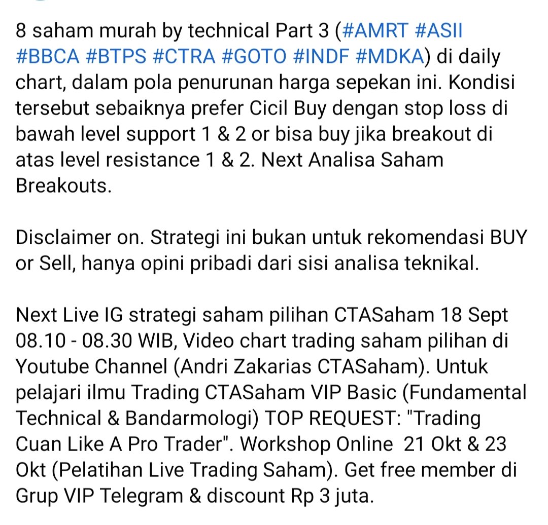 andri_zakarias's tweet photo. 8 saham murah by technical Part 3 (#AMRT #ASII #BBCA #BTPS #CTRA #GOTO #INDF #MDKA) 

#ctasaham
#chartctasaham
#saham
#IDX
#analisateknikalAMRT
#analisateknikalASII
#analisateknikalBBCA
#analisateknikalGOTO
#analisateknikalMDKA
#analisateknikal
#investasisaham
#tradingsaham https://t.co/h6VUqAway4