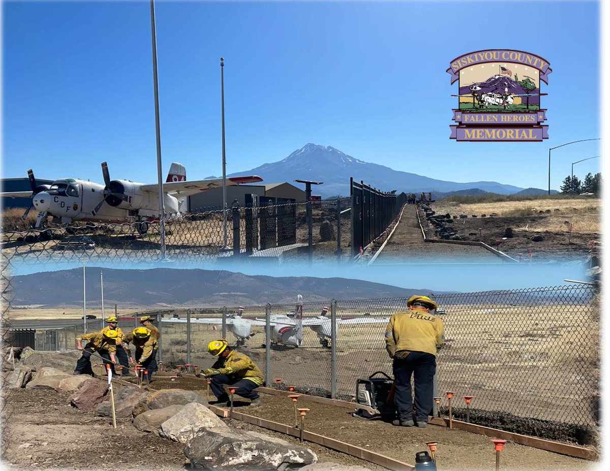 CALFIRESKU's tweet photo. CAL FIRE assisted our partners at the Siskiyou County Fallen Heroes Memorial site today at Weed Airport by building a sidewalk down to the memorial site so others could pay their respects to the fallen who passed in the line of duty. 

#NeverForgotten #CALFIRESKU2023 https://t.co/pXMYqAnLQr
