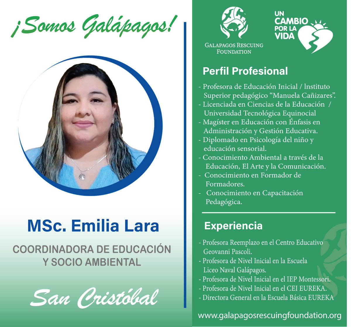 galapagosrf's tweet photo. 𝗖𝗼𝗻𝗼𝗰𝗲 𝗻𝘂𝗲𝘀𝘁𝗿𝗼 𝗘𝗾𝘂𝗶𝗽𝗼: Emilia Lara jóven profesional galapagueña, quien gracias a la alianza de cooperación que existe entre la Fundación Un Cambio por la Vida (FUNCAVID) y Rescuing Foundation. https://t.co/3ao2fQfLGh