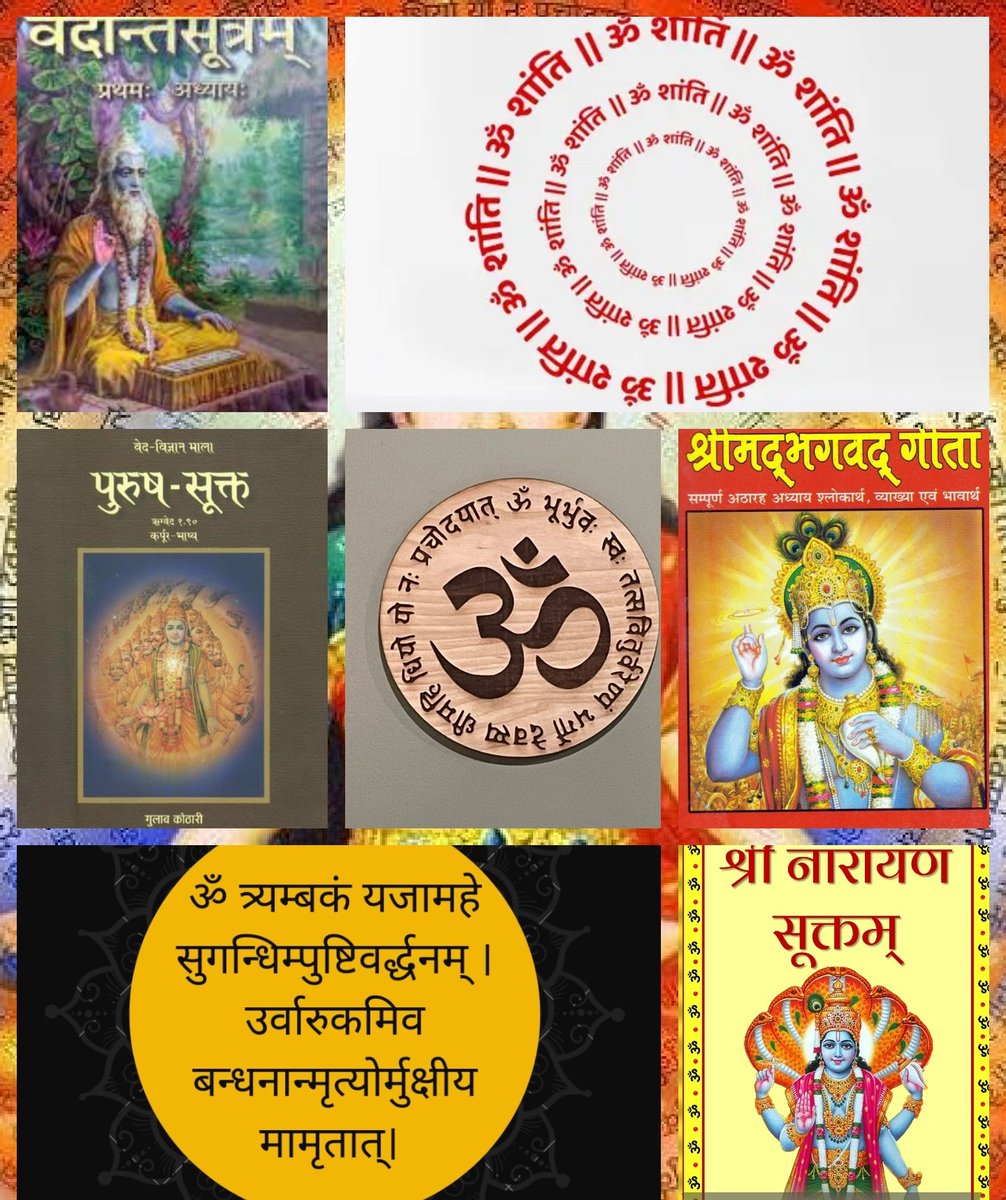 yajnshri's tweet photo. 𝟭𝟬 𝗽𝗼𝘄𝗲𝗿𝗳𝘂𝗹 वैदिक 𝗺𝗮𝗻𝘁𝗿𝗮/𝘀𝗵𝗮𝗹𝗼𝗸𝗮 𝗮𝗰𝗰𝗿𝗼𝘀𝘀  𝘁𝗵𝗲 𝘄𝗵𝗼𝗹𝗲 𝘀𝗮𝗻𝗮𝘁𝗮𝗻 𝗱𝗵𝗮𝗿𝗺𝗮
#thread 
1. गायत्री मंत्र         2.शांति मंत्र
3. पुरुष सूक्त        4.रुद्रम मंत्र
5. नारायण सूक्त     6. भगवद गीता
7. महा मृत्युंजय मंत्र  8.ब्रह्म सूत्र
9. वेदांत सूत्र    10. ओम असतो मा सद्गमय