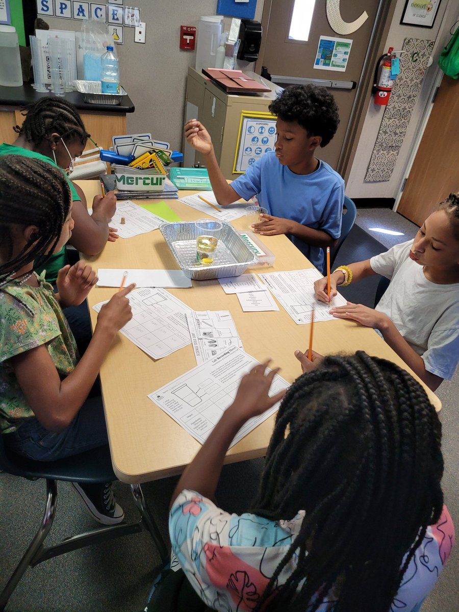This week, 4th and 5th graders are learning about density while practicing the safety rules for working on a lab. They also worked together to complete a data sheet and share their results. <a href="/DrJamesCraikES/">Dr. James Craik ES</a> #sciencerocks