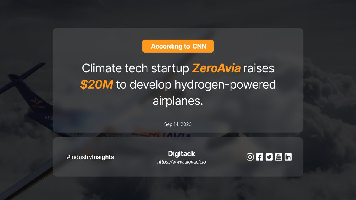 Digitack's tweet image. 🌍 Climate Tech Startup ZeroAvia Raises $20M for Hydrogen-Powered Planes! ✈️🌟

Stay tuned for eco-friendly skies.

Follow Digitack for sustainability insights: digitack.io

#ZeroAvia #ClimateTech #Funding #SustainableAviation #HydrogenPlanes #EcoFriendlyTravel #Digit