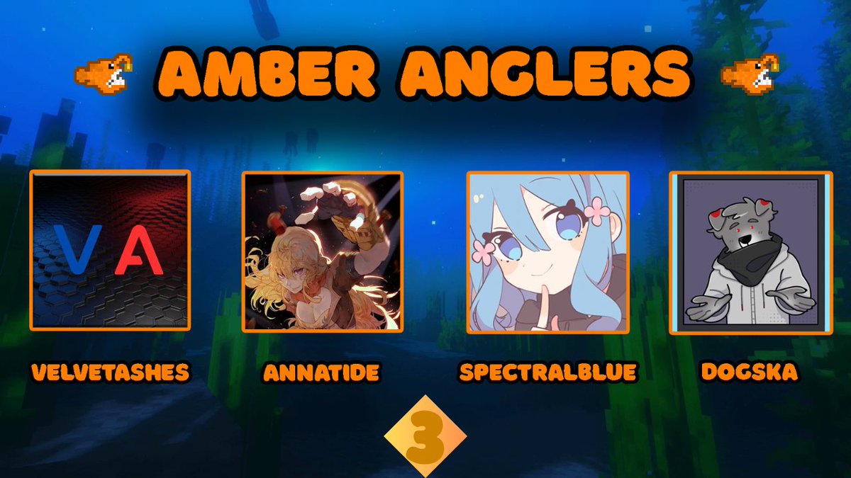OceanGamesYay's tweet photo. 🌊Announcing team Amber Anglers🌊

@VelvetAshes @AnnaTide_ @BlueSpectrality &amp; Dogska

Watch them play in Ocean Games on Friday 6th October 4PM EST! https://t.co/9hq8JieWA5