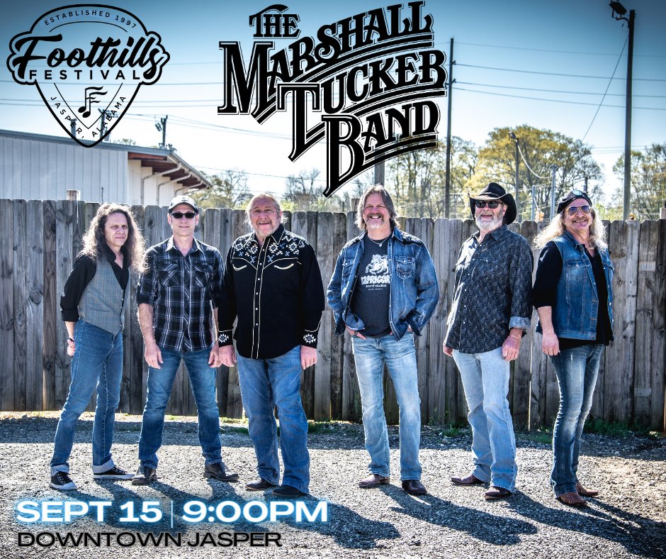 TOMORROW NIGHT!! <a href="/MarshallTucker/">Marshall Tucker Band</a> is the Friday night headliner.📍Downtown Jasper. #foothillsfestival2023 #freemusicfestival