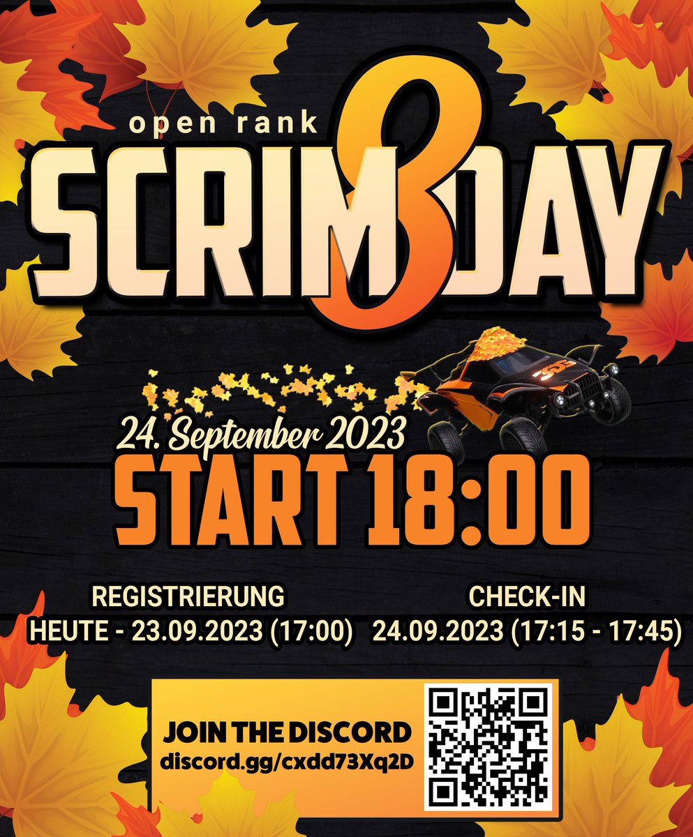 Scrimday 8 veranstalten wir zusammen mit unseren Freunden von #TheRisingChaos. Vielen Dank für die Tatkräftige Unterstützung! ❤️

⚔️ Scrimday 8
📅 24.09.2023 
⏱️ 18:00 Uhr

<a href="/3dGaming_org/">3D-Gaming</a> #RocketLeague #esport #scrimday
Sponsored: <a href="/teamspeak/">TeamSpeak</a> <a href="/MCHOST24/">MC-HOST24.de</a>