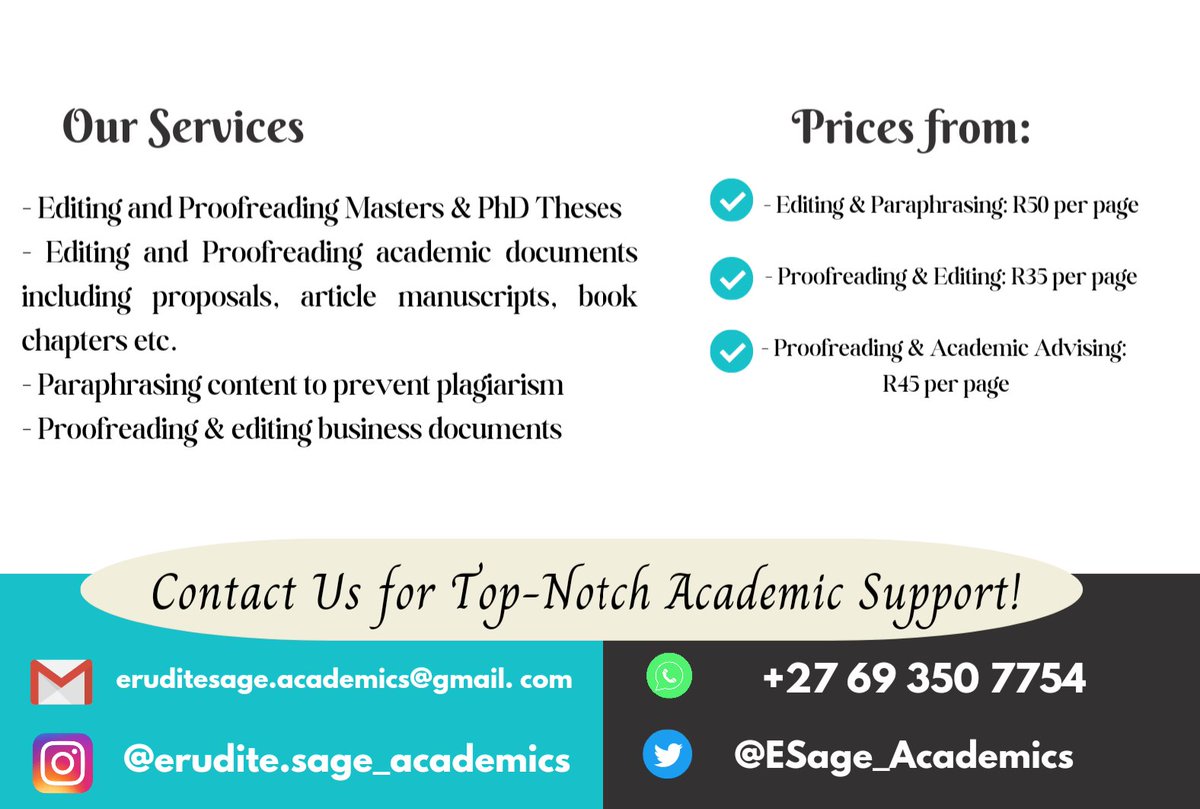 Contact us for top-top-notch academic editing and proofreading services. #thesisediting #proofreading #AcademicExcellence #AcademicTwitter #phdthesis #mastersthesis