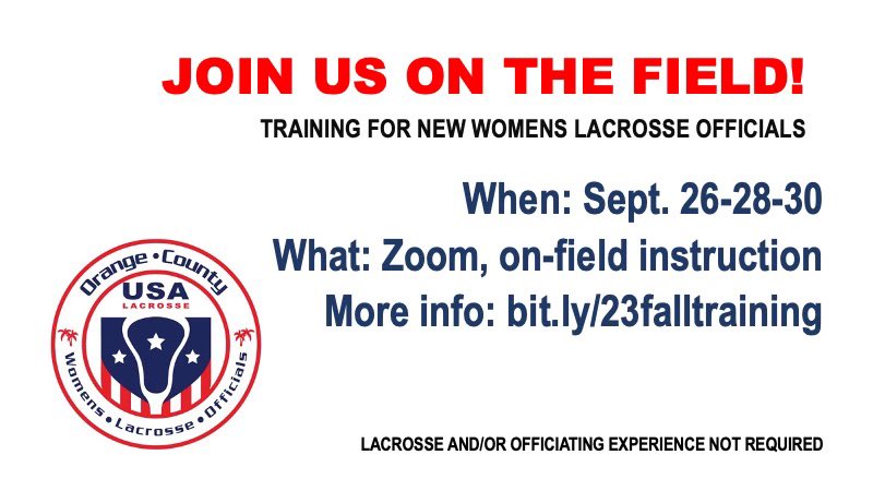 Help us #growthegame and get paid by becoming a #girlslacrosse official! Training info at bit.ly/23falltraining <a href="/ocvarsity/">ocvarsity</a> <a href="/SteveFryer/">Steve Fryer</a> <a href="/latsondheimer/">eric sondheimer</a> <a href="/mikehuntley63/">Michael Huntley</a>