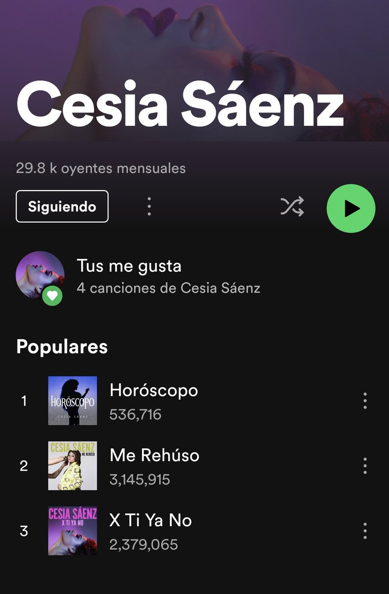 Cesia_updates's tweet photo. •ACTUALIZACIÓN SPOTIFY✅️
(13 - Septiembre - 2023)

•X TI YA NO💜= aumentó ⬆️6,213 streams. 

•ME REHÚSO💚= aumentó ⬆️6,905 streams. 

•HORÓSCOPO💙= aumentó ⬆️9,789 streams. 

¡Sigue reproduciendo y compartiendo su música!https://t.co/SX5MPhqyJw https://t.co/YSNYe8XzT1