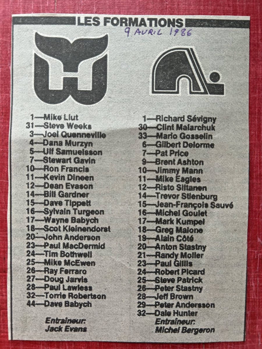 Claude6Landry's tweet photo. #WhalersHartford #NordiquesQuebec 
9 Avril 1986 #DougJarvis #RonFrancis https://t.co/CjeDfimBHz
