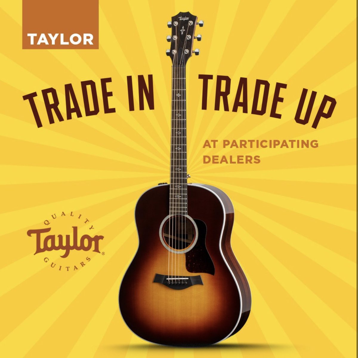 Hoping to clear out some space at home and add to your musical toolkit? With our Trade In, Trade Up event, you can get up to $200 in additional trade value when you trade in a guitar and purchase a new Taylor model from the American Dream Series and above. Deal ends October 31,