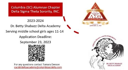DeltaColumbia's tweet photo. Applications are now open for our youth programs for the 2023-2024 year. Our youth programs promote personal development, leadership, service, and academic excellence.

Scan the QR code for more information.

#CACDeltas  #DeltaAcademy #EMBODI #DeltaGEMS https://t.co/jjiXoF6V2Z