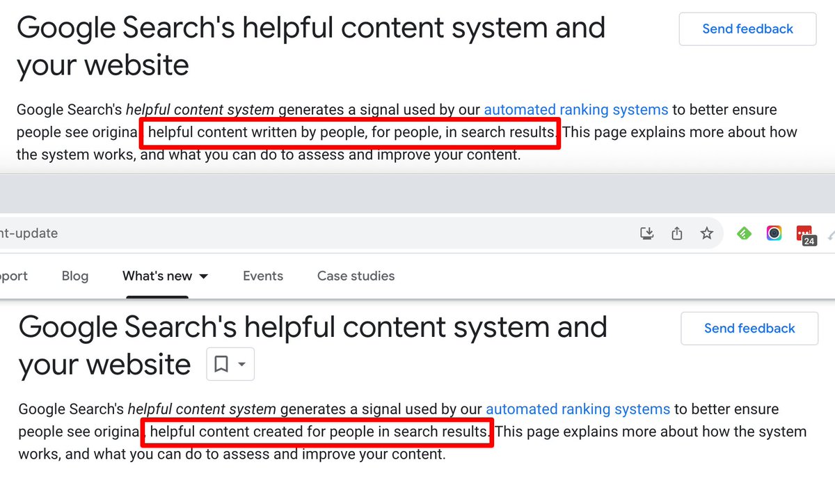 Also, Google's helpful content update removed the "written by people" part from its documentation - hello AI