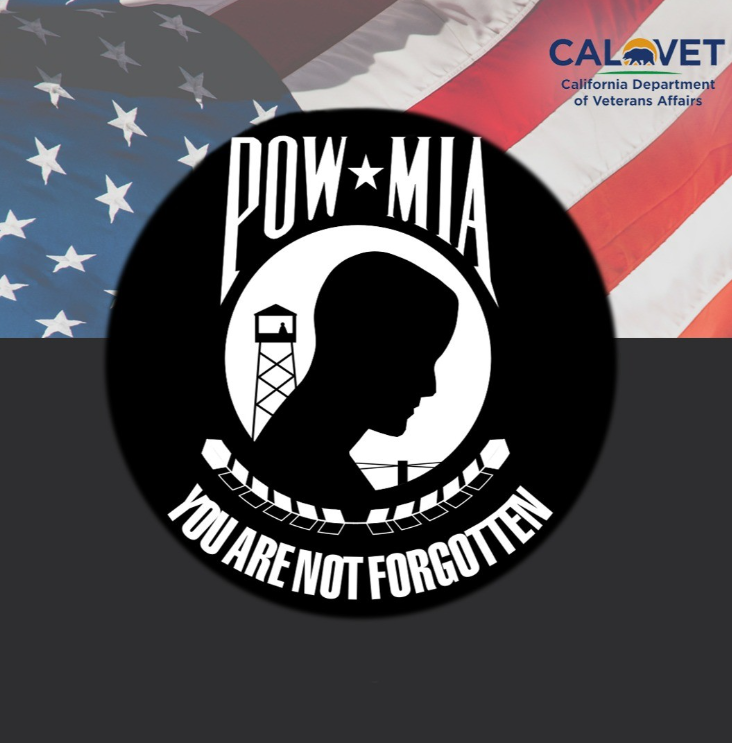 MyCalVet's tweet image. Today is National POW/MIA Recognition Day, a time for us all to honor America's prisoners of war, those who are still missing in action, and their families. We promise to never forget. #NeverForgotten #POWMIA #POWMIARecognitionDay