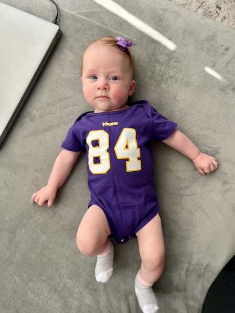 HallStrong45's tweet photo. Raising my Grand daughter the right way. @Vikings fan and @RandyMoss fan. #Skol https://t.co/F6Gue1Ol9c