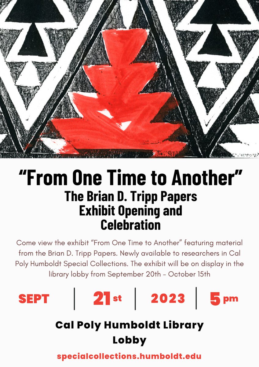 NCIDC's tweet photo. Brian Duane Tripp (1945-2022), Karuk Tribal member, was an internationally renowned artist, poet, traditional singer, &amp; dancer. To celebrate Brian's life, Cal Poly Humboldt will exhibit his work in the library lobby from 9/20-10/15/23. Opening Thurs, 9/21 at 5pm. All are invited! https://t.co/2KMGdPgAsN
