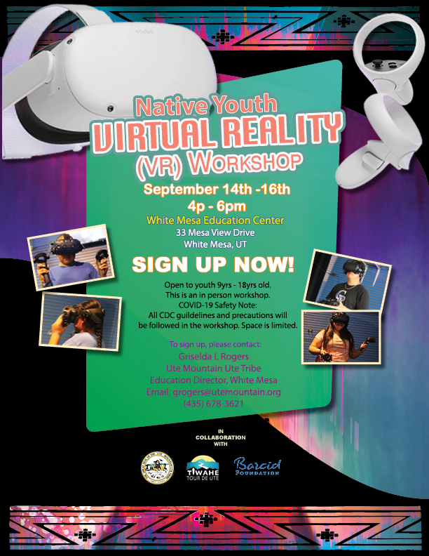 Native Youth Virtual Reality Workshop!
White Mesa Reservation in Utah
Ute Mountain youth experience the many apps, educational tools and worlds in VR
To sign up, please contact:435-678-3621
#nativeamerican #indigenous #YouthWorkshops #virtualrealityexperience #virtualrealityworld