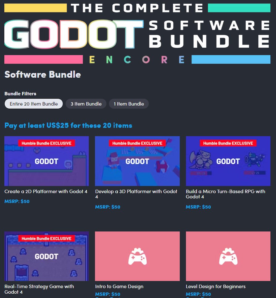 frwololo's tweet photo. Humble have a very timely "Learn Godot" bundle going on 😅. 

https://t.co/rShEXDnjgl (affiliate link)

#unitystrike #unityEngine #IndieGameDev https://t.co/LYYdbUsF3A