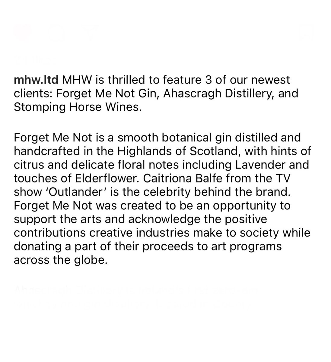 #CaitríonaBalfe #forgetmenotgin Update on @FMNGin and it’s new distributor. “Forget Me Not is not just a gin. It’s an opportunity to support the arts and acknowledge the positive contribution creative industries make to society” forgetmenot.com