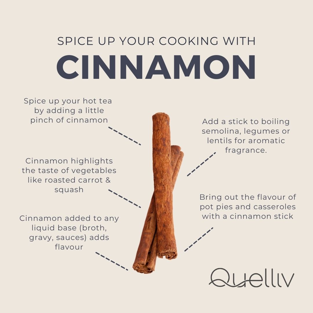 🍂 Embrace the warmth and flavor of cinnamon in your recipes this fall 🥧☕
From spiced lattes to cozy apple pies, this aromatic spice not only adds a touch of autumn magic, but could help regulate blood sugar levels. 
#FallFlavors #BloodSugarBalance #Quelliv