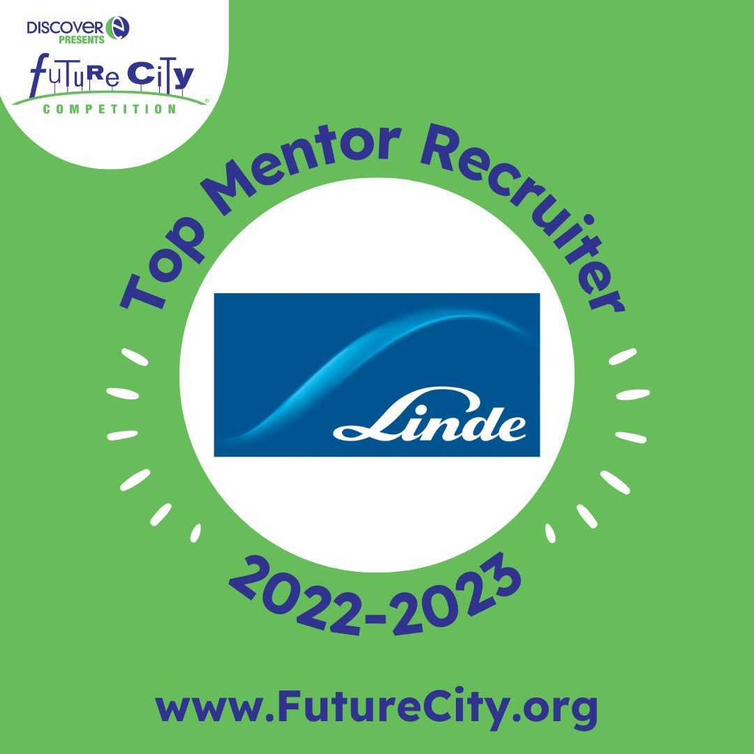 DiscoverEorg's tweet image. We’re proud to announce that our partners @Lindeplc were our top mentor recruiter! Future City relies on mentors to bring engineering to life for the over 67,000 students each year. Interested? Register today! (🔗 futurecity.org/register/) #STEMMentor #Engineer #FutureCity2024